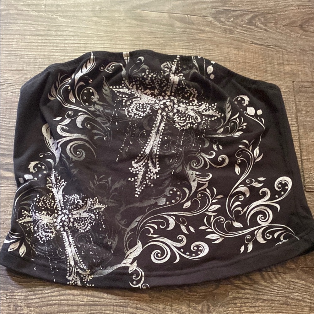 Black Tube Top with Silver Cross Design